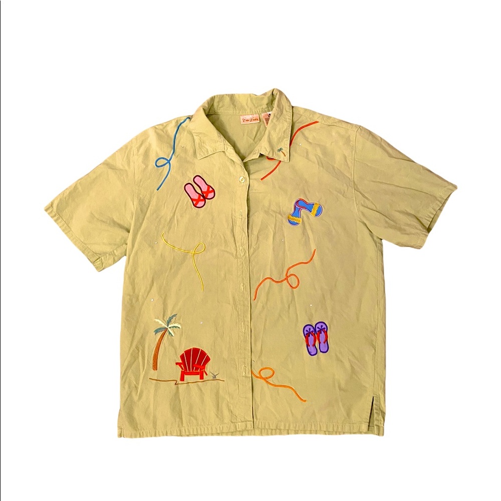 Bobbie Brooks green flip flop beach button up